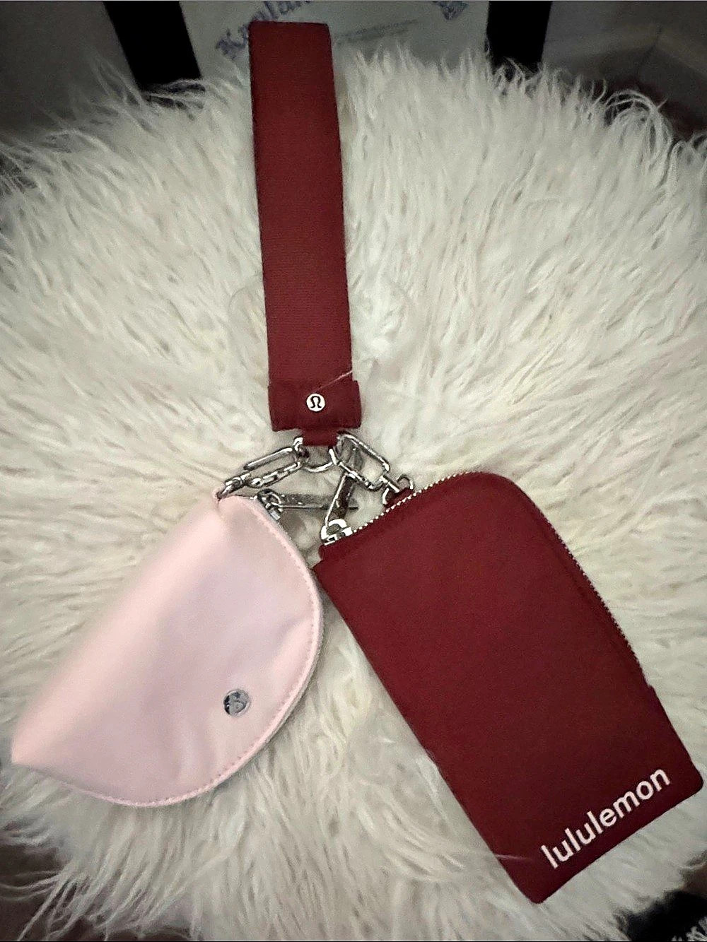 lululemon Dual Pouch Wristlet Burgundy & Pink